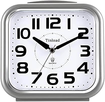 Tinload 5.5" Large Analog Alarm Clock Silent Non Ticking, Gentle Wake, Beep Sounds, Increasing Volume, Battery Operated Snooze and Manual Light, Easy Set by Tinload