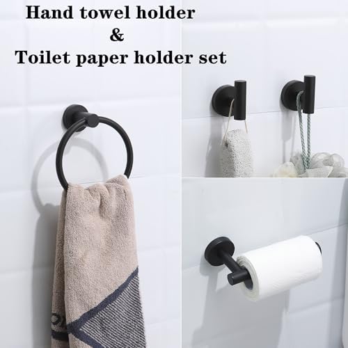 4 Piece Matte Black Stainless Steel Bathroom Hardware Set Include Hand Towel Ring, Toilet Paper Holder,and 2 Robe Towel Hooks,Bathroom Accessories Kit - Image 5