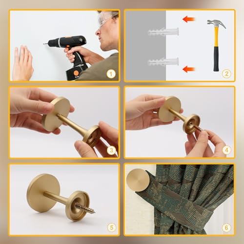 Curtain Tiebacks 2 Pack Curtain Holdbacks Zinc Alloy Curtain Tiebacks Wall Mounted with Screws, Decorative Curtain Holders for Drapes Stylish Gold Curtain Tieback Hooks for Home Office - Image 4