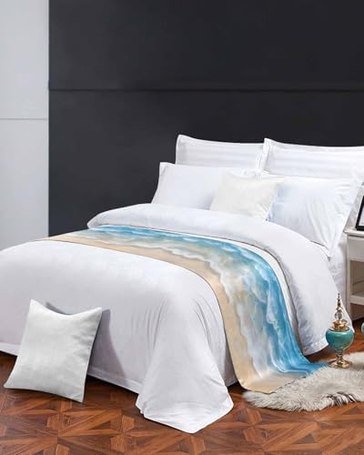 Natural Seaside Beach Scene Bed Runners for Bedroom Hotel,Decorative Bedding Scarf Ocean Wave Blue Water Ripple Bed End Blanket Bedding Runner Scarves for California King Size Beds,102x20in - Image 4