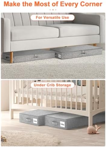 punemi 5 inch High Sturdy Low Profile Under Bed Storage, 2 Pack, Grey - Image 4