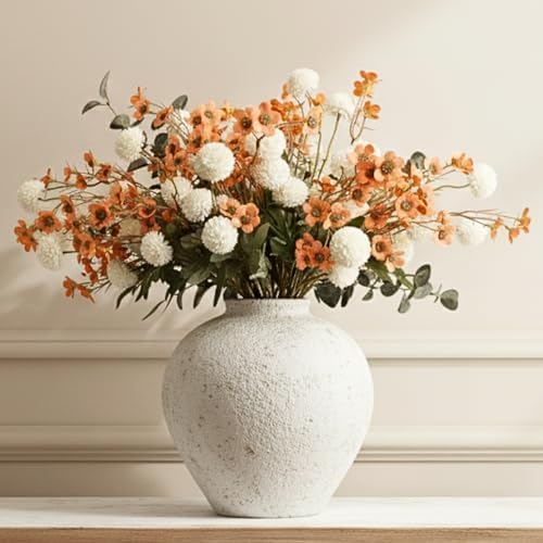 22 Long Stems Faux Silk Flowers, White & Orange Floral Arrangement by RyddeligHome-AestheticHomeDecor