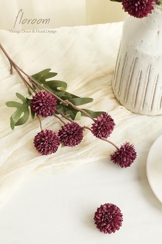 Floroom 5pcs Burgundy Faux Silk Mums Artificial Flowers, Bulk Fake Small Mini Chrysanthemums with Stems for DIY Wedding Centerpieces Floral Arrangements Vase Fillers Home Decorations - Image 3