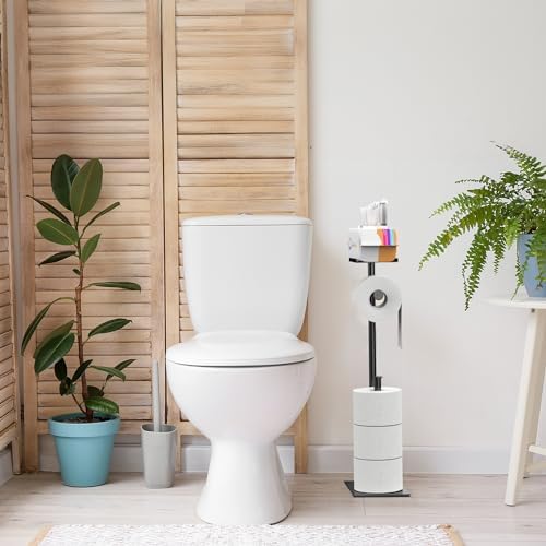 CISILY Black Toilet Paper Holder Stand with Phone Shelf, Bathroom Toliet Decor Decoration. Tissue Roll Free Standing Storage, Rv Accessories, Apartment Restroom Household Home Essentials - Image 5