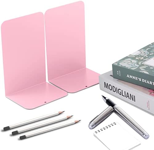 MSDADA Bookends, Book Ends for Book Shelves, Book Ends for Heavy Books,Metal Bookend Supports, Modern Minimalist Style Bookend, Pink(4Pairs) - Image 5