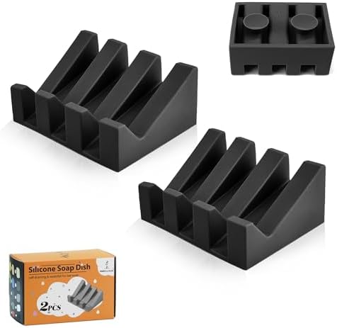 Silicone Soap Dish Self Draining with Suction Cups (Black, 2 Pack) by MrBulloc