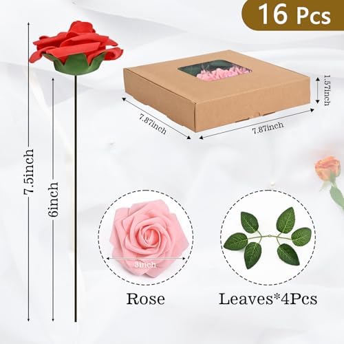 BLEUM CADE 16Pcs Artificial Flowers Fake Foam Roses with Stems for Wedding - Image 3