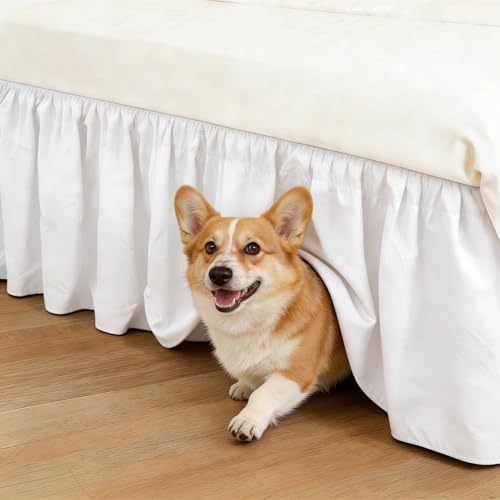 RIMELA White Bed Skirt Queen Size 12 Inch Drop, Wrap Around Elastic Adjustable Bedskirt, Bed skirting Dust Ruffle for Bed Frame & Box Spring Soft Durable Fabric Machine Washable Easy to Install - Image 4