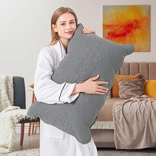 BOSOWOS Quilted Pillow Shams Set of 2, Decorative Microfiber Standard Bed Pillow Shams, Soft Breathable Pillow Covers with Envelope Closure (Grey, 2Pcs:20 x 26inch) - Image 6
