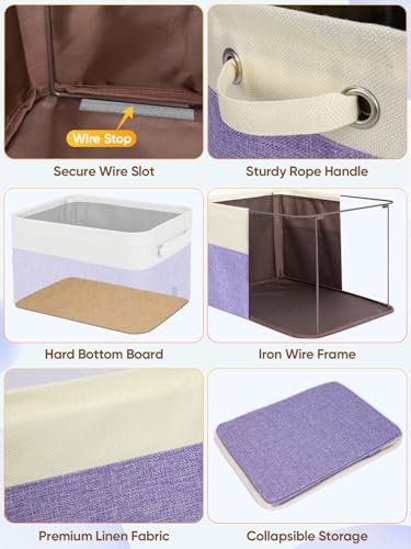 BALEINE 2 Pack Fabric Closet Storage Bins for Shelves, Linen Closet Organizers and Storage, Decorative Baskets for Organizing, Shelf, Clothes, Home, Office (Lavender, 12"x8"x8") - Image 6