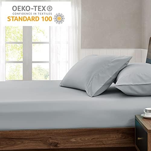 FreshCulture Queen Fitted Sheet - Hotel Quality, Ultra Soft & Breathable Brushed Microfiber, Deep Pocket, Cooling Fitted Sheets for Queen Size Bed (Light Grey) - Image 7