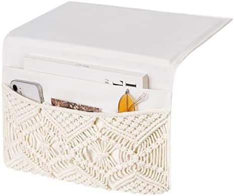 Mkono Macrame Bedside Caddy, Boho Bed Storage Organizer, 4 Pockets Ivory by Mkono