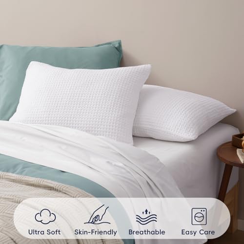PHF Ultra Soft Waffle Pillow Shams Queen Size 20"x30", White, No Insert - Image 4