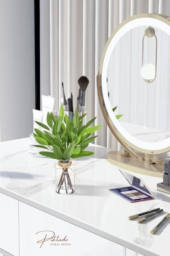 13" Fake Eucalyptus Stems in Vase with Faux Water,Artificial Plants Leaves for Shelf Desk Bathroom Farmhouse Room Coffee Table Home Decor (Eucalyptus-Pointed Leaf) - Image 2