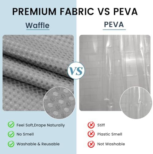SORTTO Ringless Waffle Shower Curtain with Snap in Liner Set, 71x80, Grey - Image 6