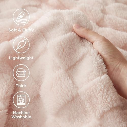 Bedsure Checkered Soft Twin Blanket for Bed, Light Pink, 60"×80" - Image 4