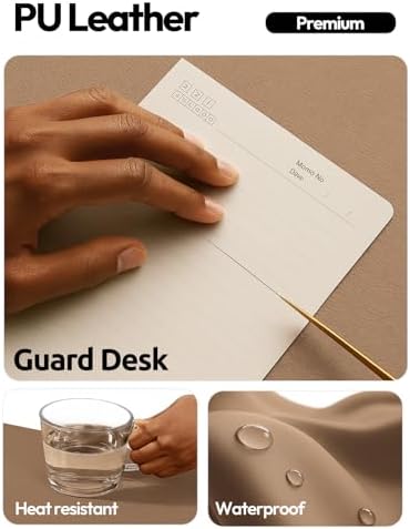 YSAGi Leather Desk Protector, Office Mat, Large Mouse Pad, Non-Slip PU Leather Blotter, Laptop Desk, Waterproof Writing Pad for Office and Home (Khaki, 35.4" x 17") - Image 3