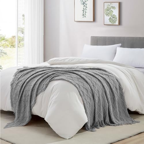 BOURINA Light Grey Throw Blanket 50 x70 Inch Jacquard Throw Knitted Blanket - Image 4