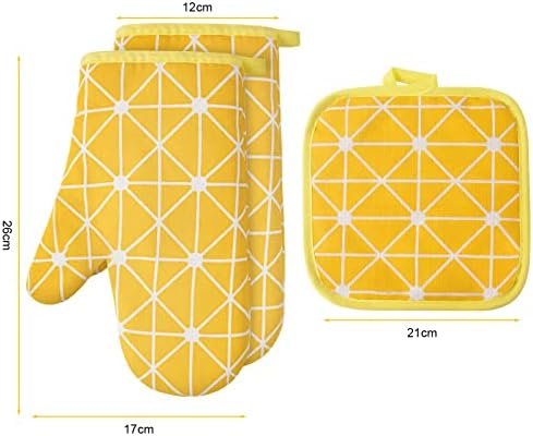 AUAUY Oven Mitts and Potholders BBQ Gloves-Oven Mitts and Pot Holders with Recycled Infill Silicone Non-Slip Cooking Gloves for Cooking Baking Grilling (6-Piece Set,Yellow) - Image 2