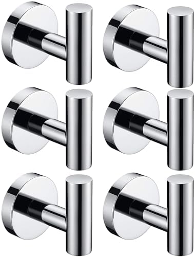 Nolimas Towel Coat Hook Polished Chrome SUS304 Stainless Steel Bathroom Clothes Cabinet Closet Sponges Robe Hook Wall Mounted Round Kitchen Heavy Duty Door Hanger 6 Packs by Giveyourbathroomanewlook