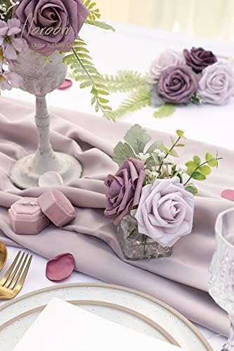 Floroom Artificial Flowers 25pcs Real Looking Plum Ombre Colors Foam Fake Roses with Stems for DIY Wedding Bouquets Bridal Shower Floral Centerpieces Party Tables Home Decorations - Image 3
