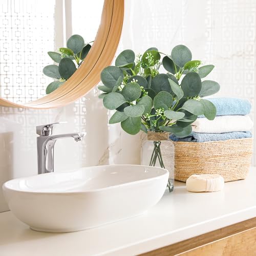Der Rose 13.5" Sage Green Faux Eucalyptus in Clear Vase for Bathroom Decor - Image 2
