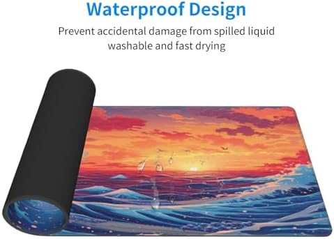 Gaming Mouse Pad Desk Pad,Extended Big Mouse Pad,31.5x11.8 Inch Long Computer Keyboard Mouse Mat Mousepad with 3mm Non-Slip Base and Stitched Edge for Gaming and Office… (Sunset Wave) - Image 3