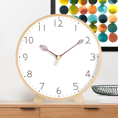 Maxspace Table Clock,Silent Non-Ticking Wooden Desktop Clock,Battery Operated Decorative Desk Clock for Living Room Office Bedroom Decor (Log+White) - Image 2