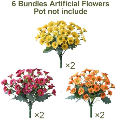 HyeFlora Artificial Mums for Outdoors Fall Decor, 6 Bundles Fake Flowers UV Resistant Realistic Faux Flowers Bouquet Silk Flowers for Outside Planter Porch Patio Garden Yard Balcony Home, Mix - Image 6
