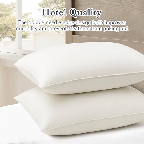 puredown® Goose Feather Down Pillows, 100% Organic Cotton Cover, Luxury Hotel Collection Bed Pillows for Sleeping Set of 2, Standard Size - Image 6