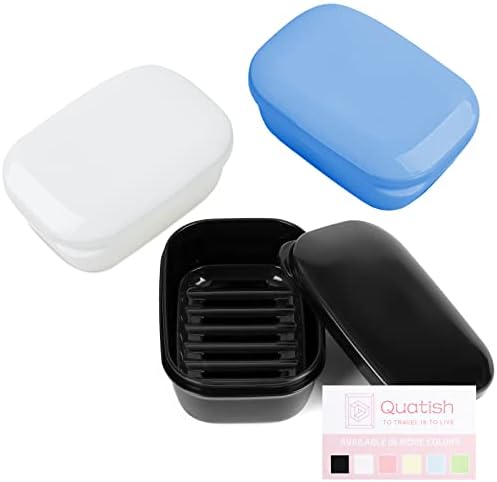 Quatish Soap Holder, Travel Soap Container with Lid, Portable Bar Soap Case, Leakproof Soap Box with Perforations, Soap Dishes for Traveling, Camping, Gym, 3 Pack(Black,White,Navy) by Quatish