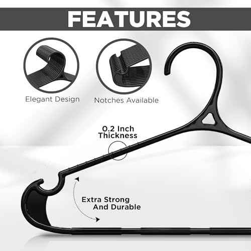 Utopia Home Plastic Hangers 50 Pack – Non-Slip with Pants Bar Black - Image 5