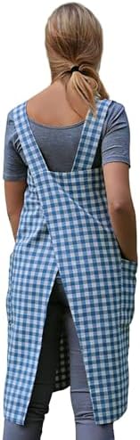 Larmliss Women's Pinafore Square Apron Baking Cooking Gardening Works Cross Back Cotton/Linen Blend Dress with 2 Pockets - Image 5