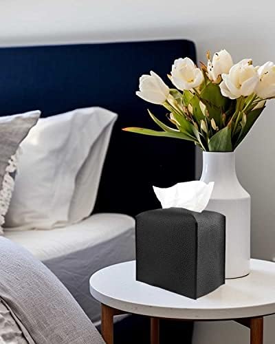 Leather Tissue Box Cover Square – Tissue Holder with Bottom Belt [JESMINI, Black] Aesthetic PU Leather Tissue Box Holder Decorative for Bathroom, Home Office Decor - Image 5