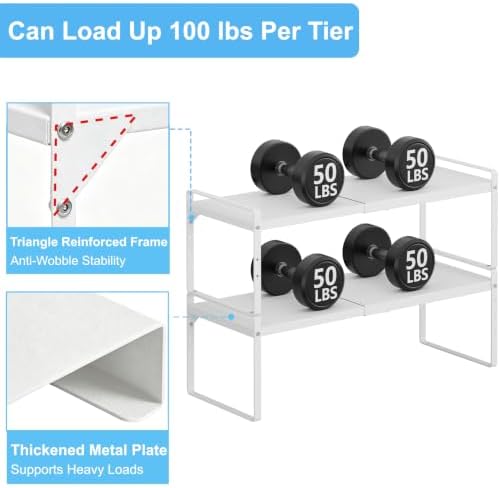 Expandable Kitchen Cabinet Shelf Organizer, Stackable Metal Storage Shelves - Image 4