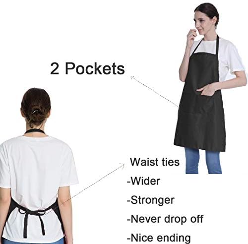 Total 6PCS Black Apron for Wowen Adult Unisex with 2 Pockets-Chef Cooking Baking Kitchen Restaurant Crafting Painting Party Aprons - Image 3