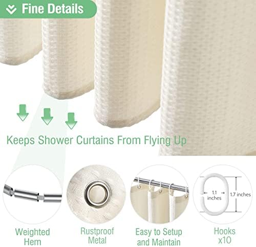 Dynamene Stall Waffle Shower Curtain 256 GSM Heavy Fabric 60x72 Cream/Ivory - Image 5