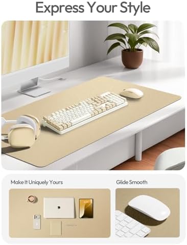 YSAGi Leather Desk Pad Protector, Office Desk Mat, Large Mouse Pad, Non-Slip PU Leather Desk Blotter, Laptop Desk Pad, Waterproof Desk Writing Pad for Office and Home (Gold, 23.6" x 13.8") - Image 2