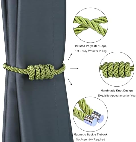 BEL AVENIR Magnetic Curtain Tiebacks 2 Pack Hand-Woven Curtain Ties - Image 4