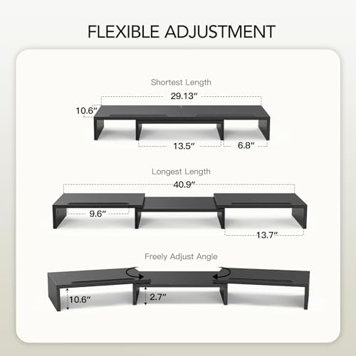 AMERIERGO Dual Monitor Stand Riser for 2 Monitors, Monitor Stand for Desk, Adjustable Computer Monitor Stand with 2 Slot, Multifunctional Desktop Organizer Stand for Laptop, PC, Computer, Printer - Image 2