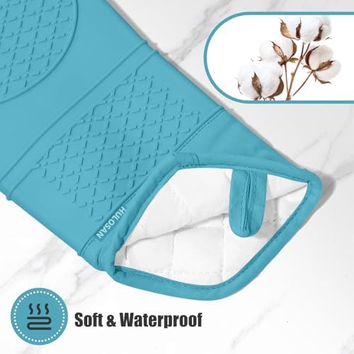 Oven Mitt and Pot Holders Sets, Quilted Cotton Terry Cloth,Non-Slip Pot Holder, Silicone Oven Mitt Heat Resistant, Oven Mittens 7.3"x14.2", Hot Pad 7"x10" & Dish Cloths 13"x25" - Image 3