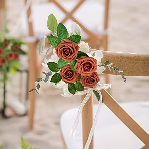 Mocoosy 50Pcs Burnt Orange Roses Artificial Flowers, Rust Fake Rose for Decoration, Real Touch Terracotta Foam Roses Bulk with Stems Wedding Bouquet Bridal Shower Centerpieces Arrangement Party Decor - Image 5