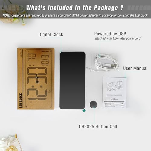 KOSUMOSU Small Digital Clock for Bedroom, 6.7in Desk Clock, Auto Dimming, Room Temperature, Day of The Week, Date, Seconds, Alarm Clocks for Bedrooms, Clocks for Living Room - Image 4