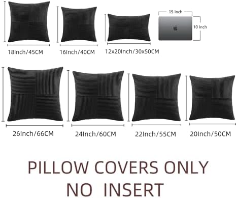 Fancy Homi 2 Packs Black Samll Decorative Throw Pillow Covers 12x12 Inch with for Couch Bed Sofa, Rustic Farmhouse Boho Home Decor, Soft Corss Patchwork Corduroy Square Cushion Case 30x30 cm - Image 6