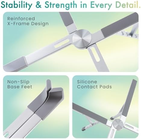 BELLEMOND Adjustable Laptop Stand | Foldable Aluminum Riser | X-Frame Ergonomic Japanese Design | Fits MacBook Pro/Air, Dell, Lenovo & 10–17.3” Laptops | Portable & Lightweight | Space Silver - Image 4