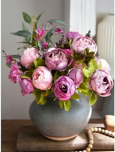 FiveSeasonStuff Soft Peach Pink and Magenta Red Vintage Artificial Peonies Silk Flowers and Hydrangeas for Wedding Bridal Home Decor – Beautiful Floral Centerpiece Bouquet (Celestial Beauty) - Image 2