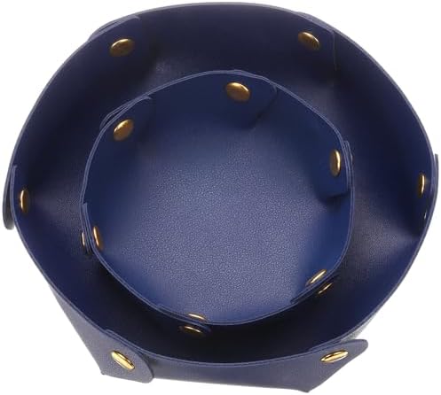 uxcell 2 Pcs Valet Tray for Women and Men, PU Leather Jewelry Tray Entryway Table Bedside Nightstand Catchall Storage Organizer for Jewelry Key Coin Watch Wallet (2 Size, Dark Blue) by uxcell