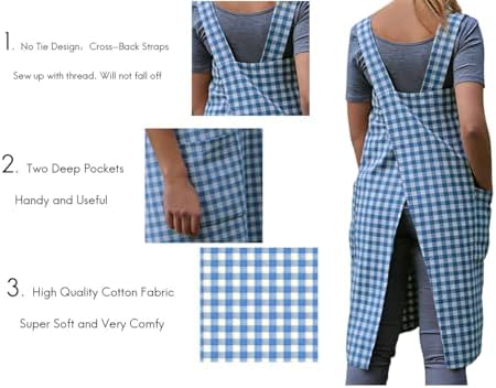 Larmliss Women's Pinafore Square Apron Baking Cooking Gardening Works Cross Back Cotton/Linen Blend Dress with 2 Pockets - Image 3