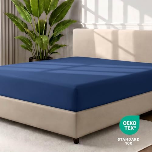 Bare Home Queen Fitted Sheet - 1800 Ultra-Soft (Queen, Dark Blue) - Image 4