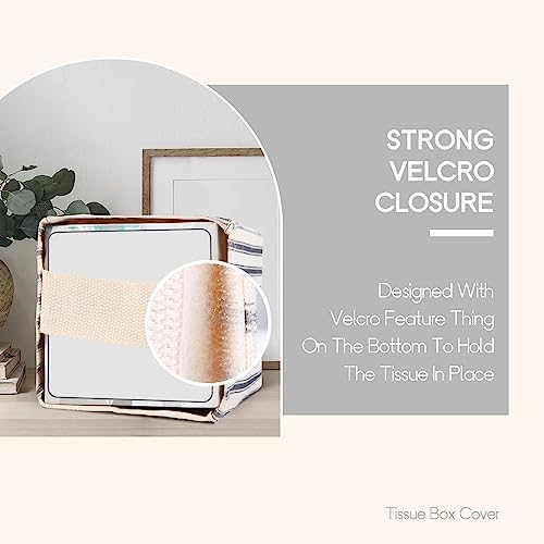 Tissue Box Cover, Fabric Tissue Box Holder Square, Stylish Toilet Paper Storage, Modern Bathroom Counter Organizer Decorations Accessories,Ticking Stripe 5''x5''x5'' (Pastel Grey) - Image 4